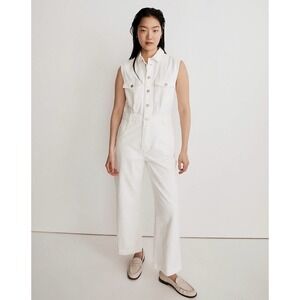Madewell Denim Sleeveless Carpenter Jumpsuit in Tile While size XS NWT